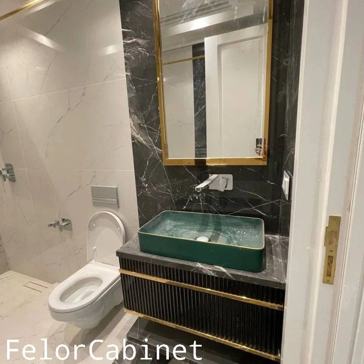 کابینت روشویی مدرن مدل ۱۰۷۸ با کاسه رنگی و صفحه پرسلان